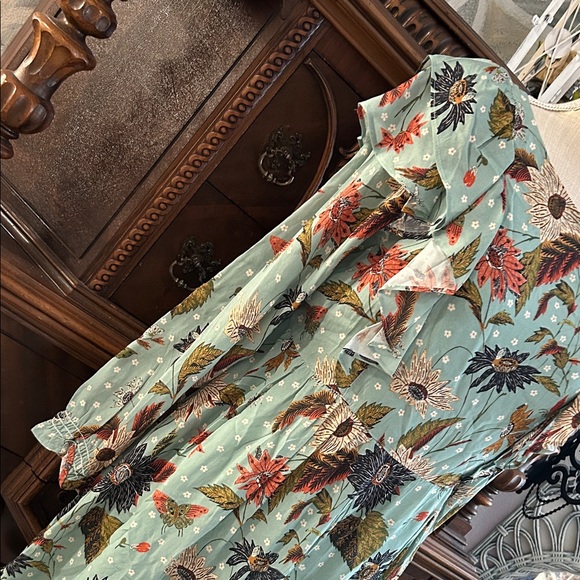 Spartina 449 Teal Floral Long Sleeve Dress - Picture 3 of 7